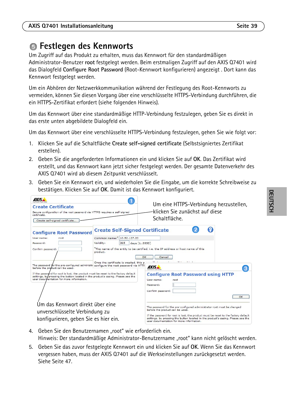Festlegen des kennworts, Festlegen des kennworts. siehe seite 39 | Axis Communications Video Encoder AXIS Q7401 User Manual | Page 39 / 82