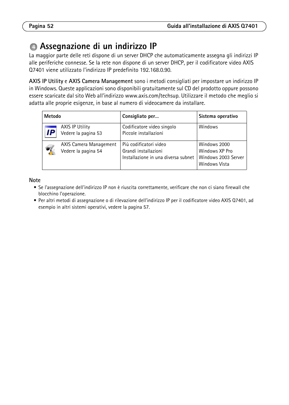 Assegnazione di un indirizzo ip | Axis Communications Video Encoder AXIS Q7401 User Manual | Page 52 / 82