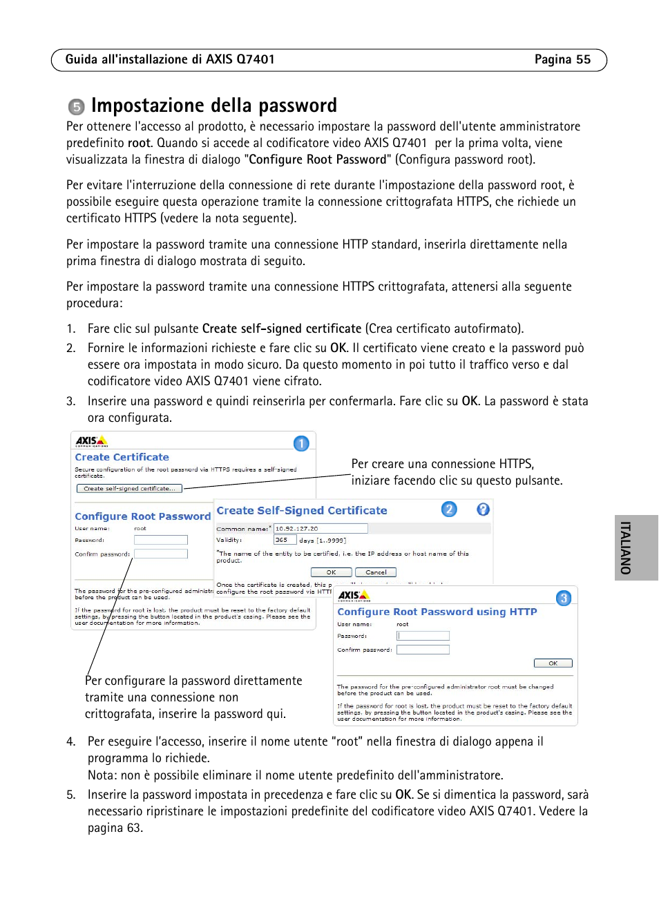 Impostazione della password | Axis Communications Video Encoder AXIS Q7401 User Manual | Page 55 / 82