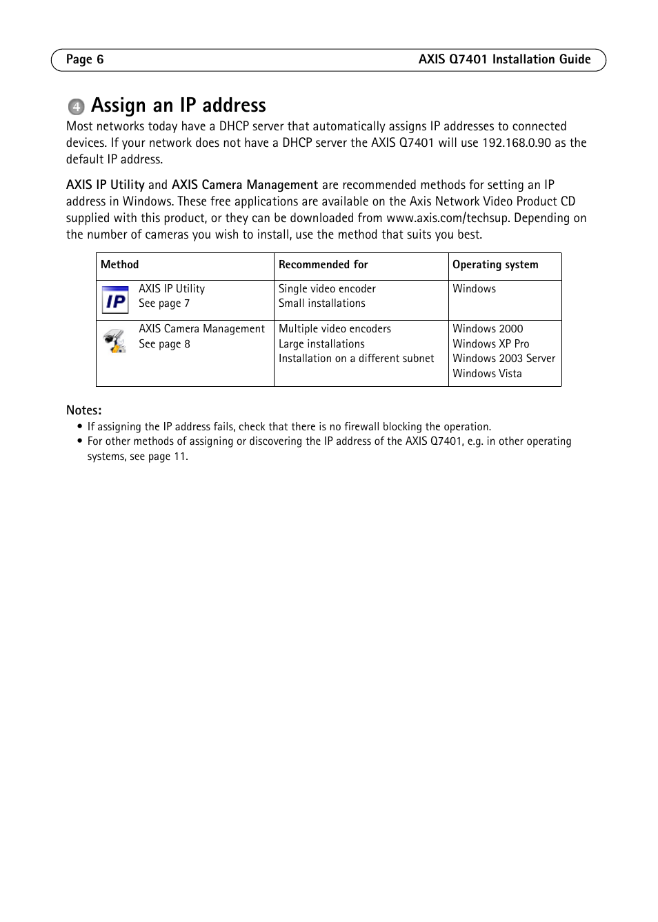 Assign an ip address | Axis Communications Video Encoder AXIS Q7401 User Manual | Page 6 / 82