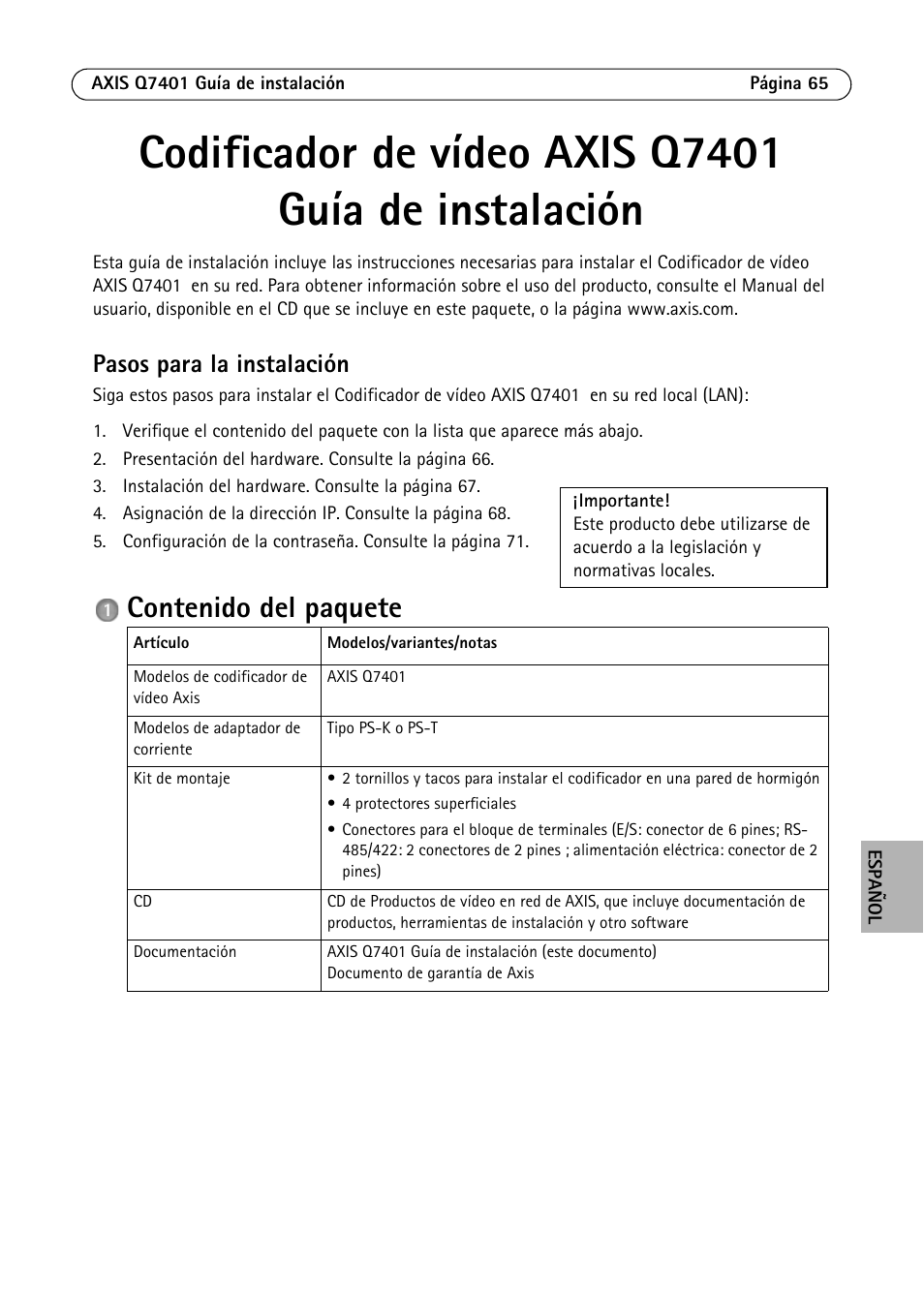 Axis Communications Video Encoder AXIS Q7401 User Manual | Page 65 / 82