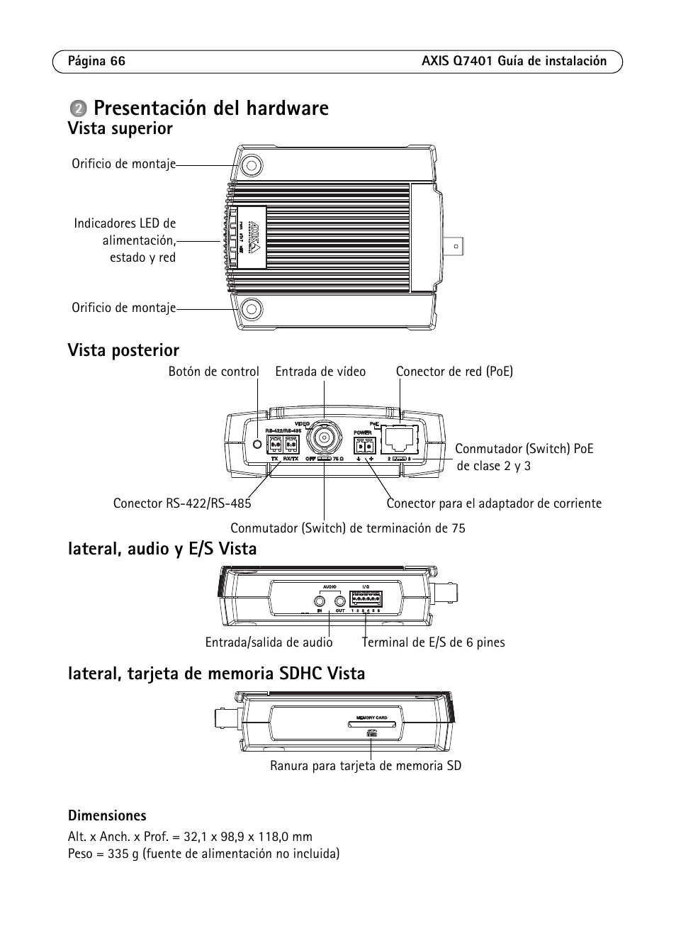 Presentación del hardware | Axis Communications Video Encoder AXIS Q7401 User Manual | Page 66 / 82
