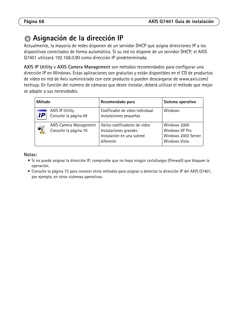 Asignación de la dirección ip | Axis Communications Video Encoder AXIS Q7401 User Manual | Page 68 / 82