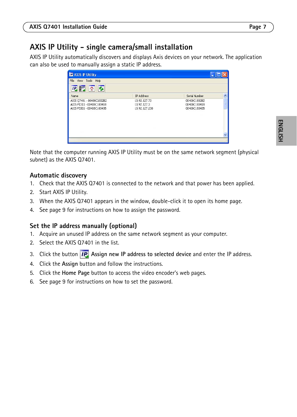Axis ip utility - single camera/small installation | Axis Communications Video Encoder AXIS Q7401 User Manual | Page 7 / 82