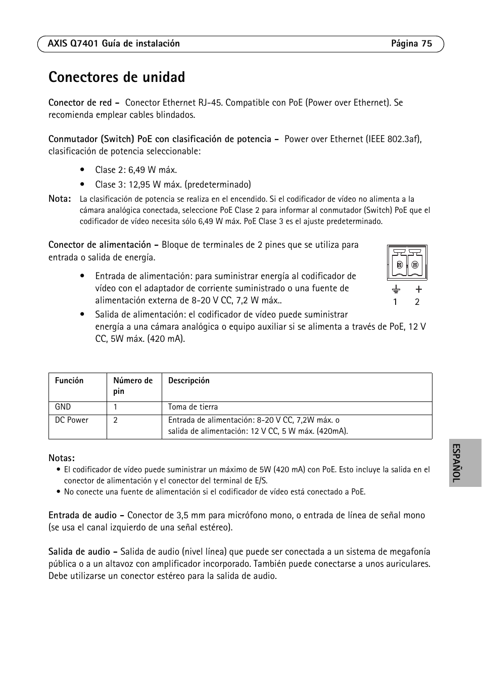Conectores de unidad | Axis Communications Video Encoder AXIS Q7401 User Manual | Page 75 / 82