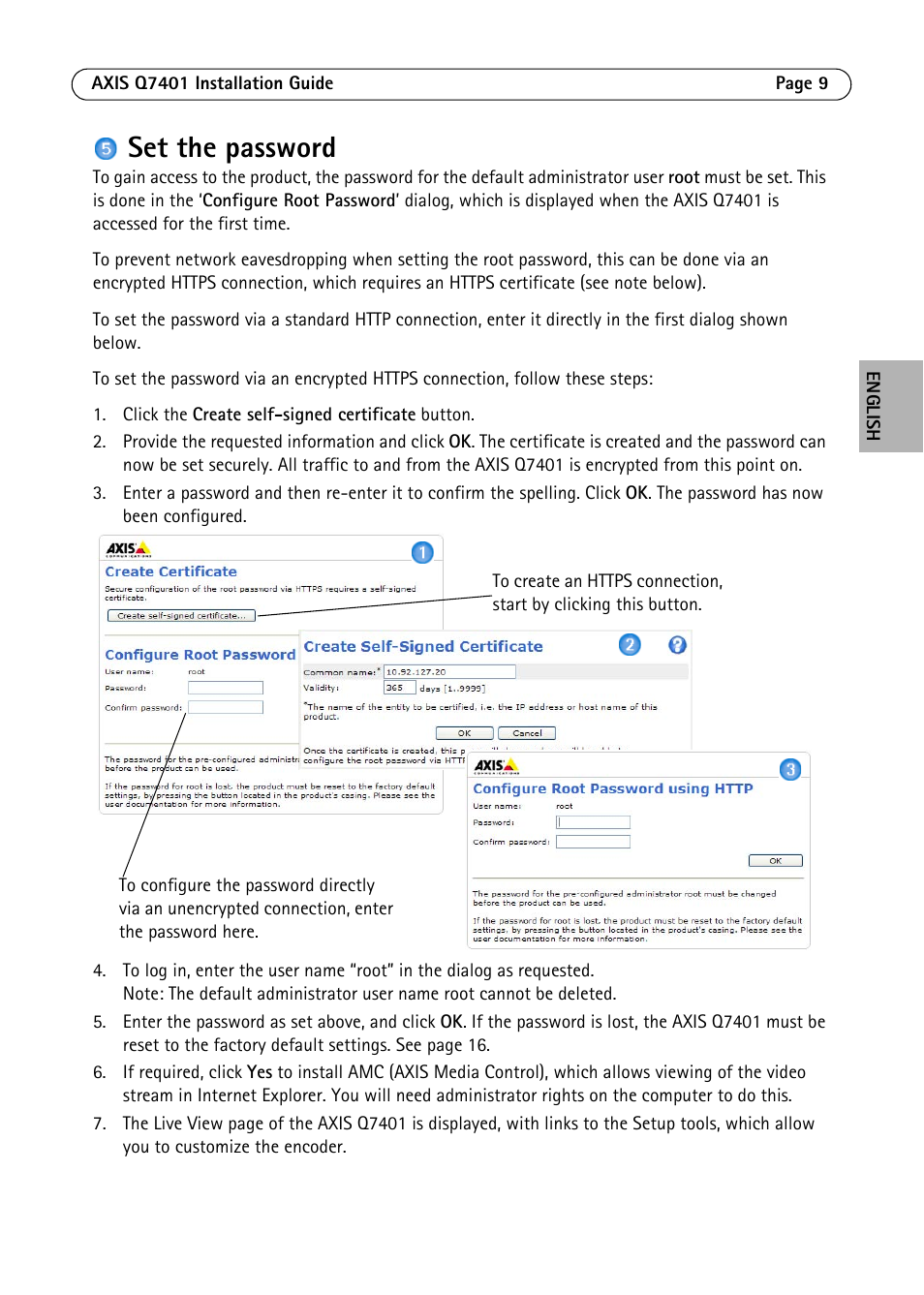 Set the password | Axis Communications Video Encoder AXIS Q7401 User Manual | Page 9 / 82