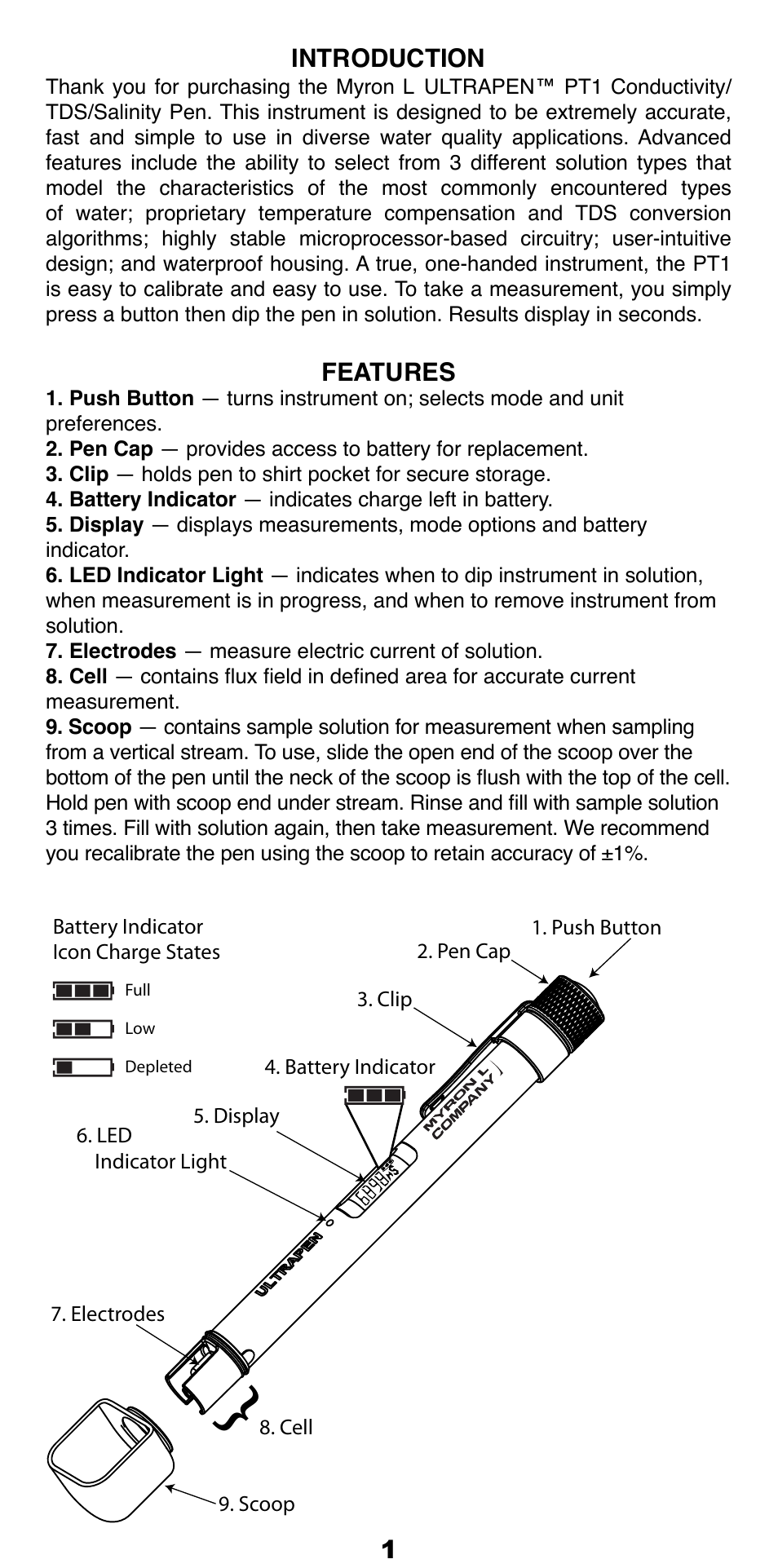 1introduction, Features | Myron L PT1 User Manual | Page 2 / 6