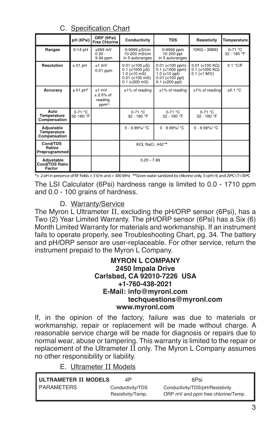 Myron L 6Psi and 4P User Manual | Page 7 / 60