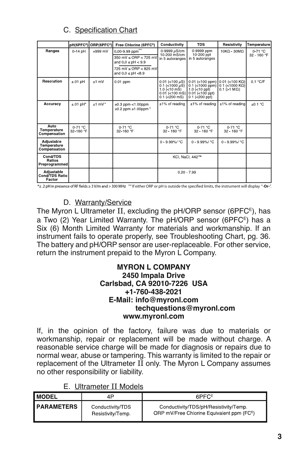 Myron L 6PFCE and 4P User Manual | Page 7 / 56