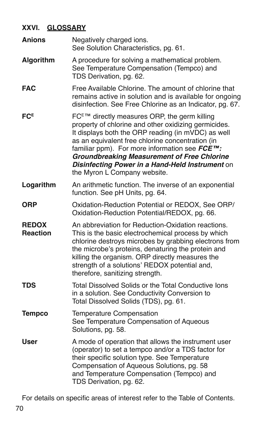 Myron L 9PTK with FCE Free Chlorine User Manual | Page 74 / 76