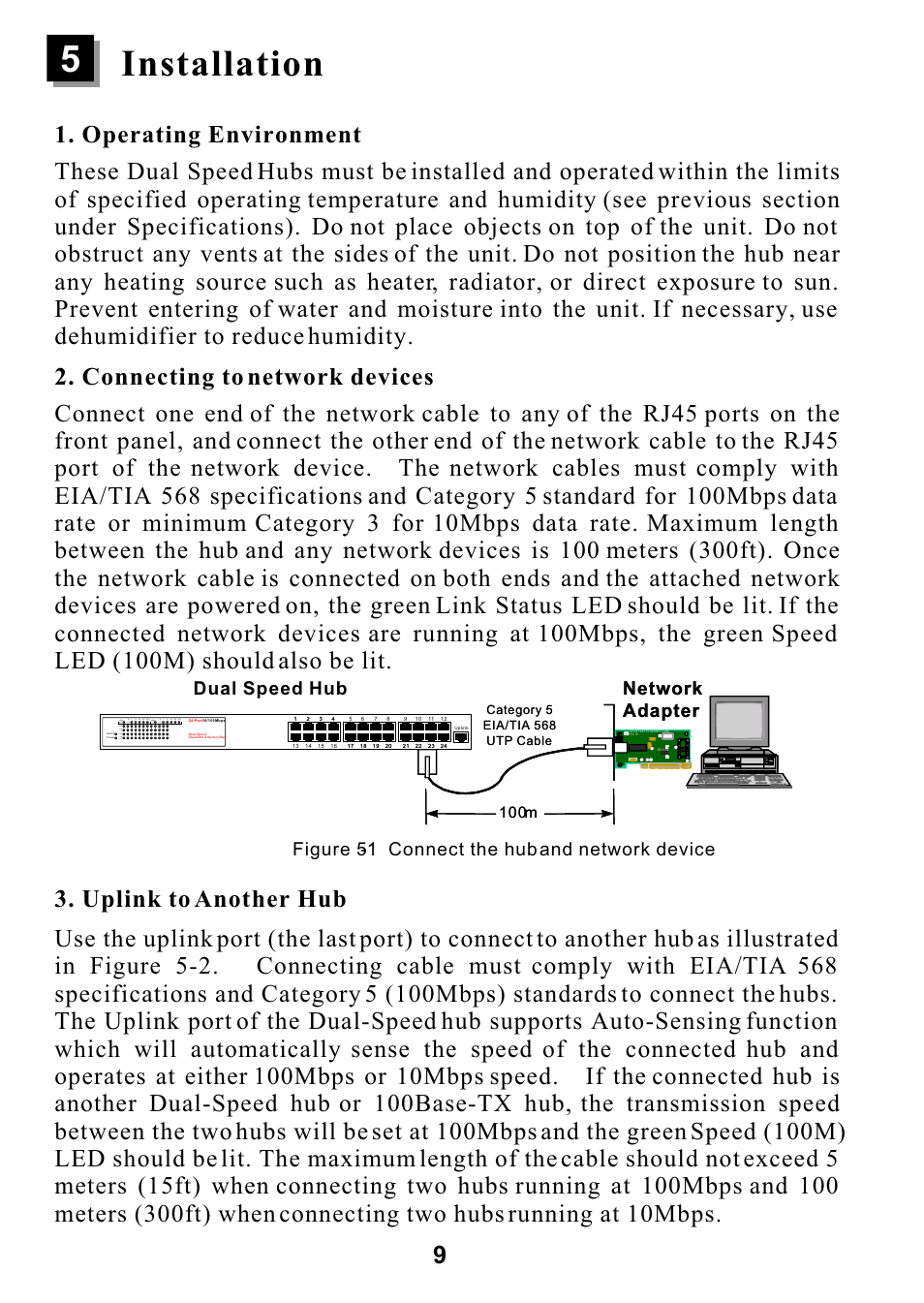5installation, Network adapter, 100m | ALFA Dual Speed Hub ADH32SB User Manual | Page 12 / 15