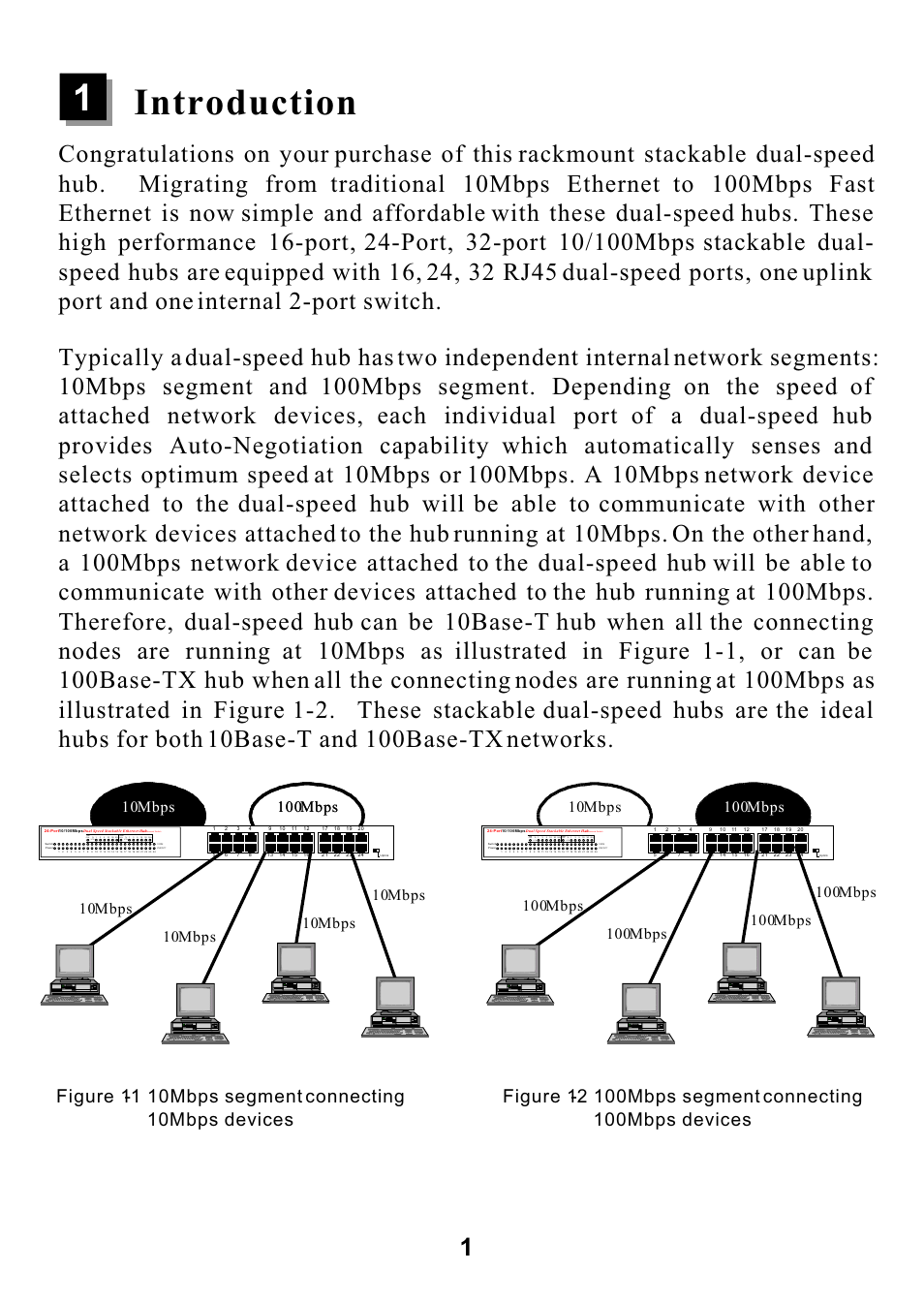 1introduction, With internal switch, 10mbps | ALFA Dual Speed Hub ADH32SB User Manual | Page 4 / 15
