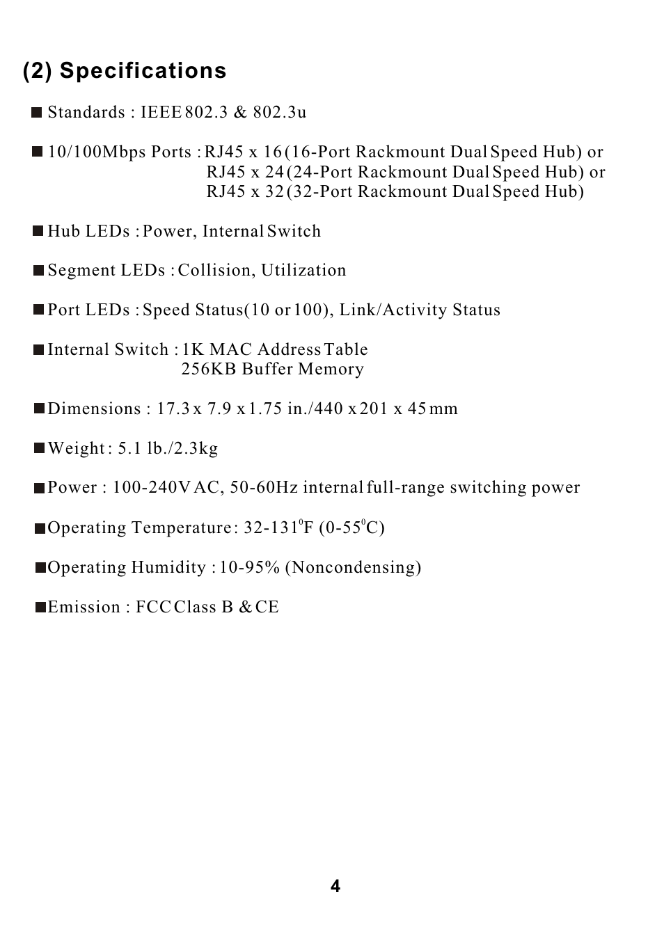 2) specifications | ALFA Dual Speed Hub ADH32SB User Manual | Page 7 / 15