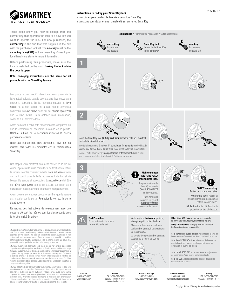 Kwikset SmartKey lock (Instructions to re-key) User Manual | 2 pages