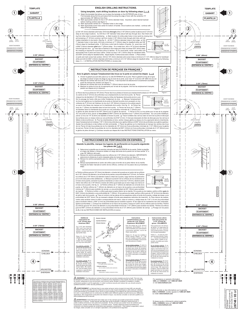 28748-03 sh2, English drilling instructions, Instrucciones de perforación en español | Instruction de perçage en français | Kwikset 800CE LIP User Manual | Page 2 / 2