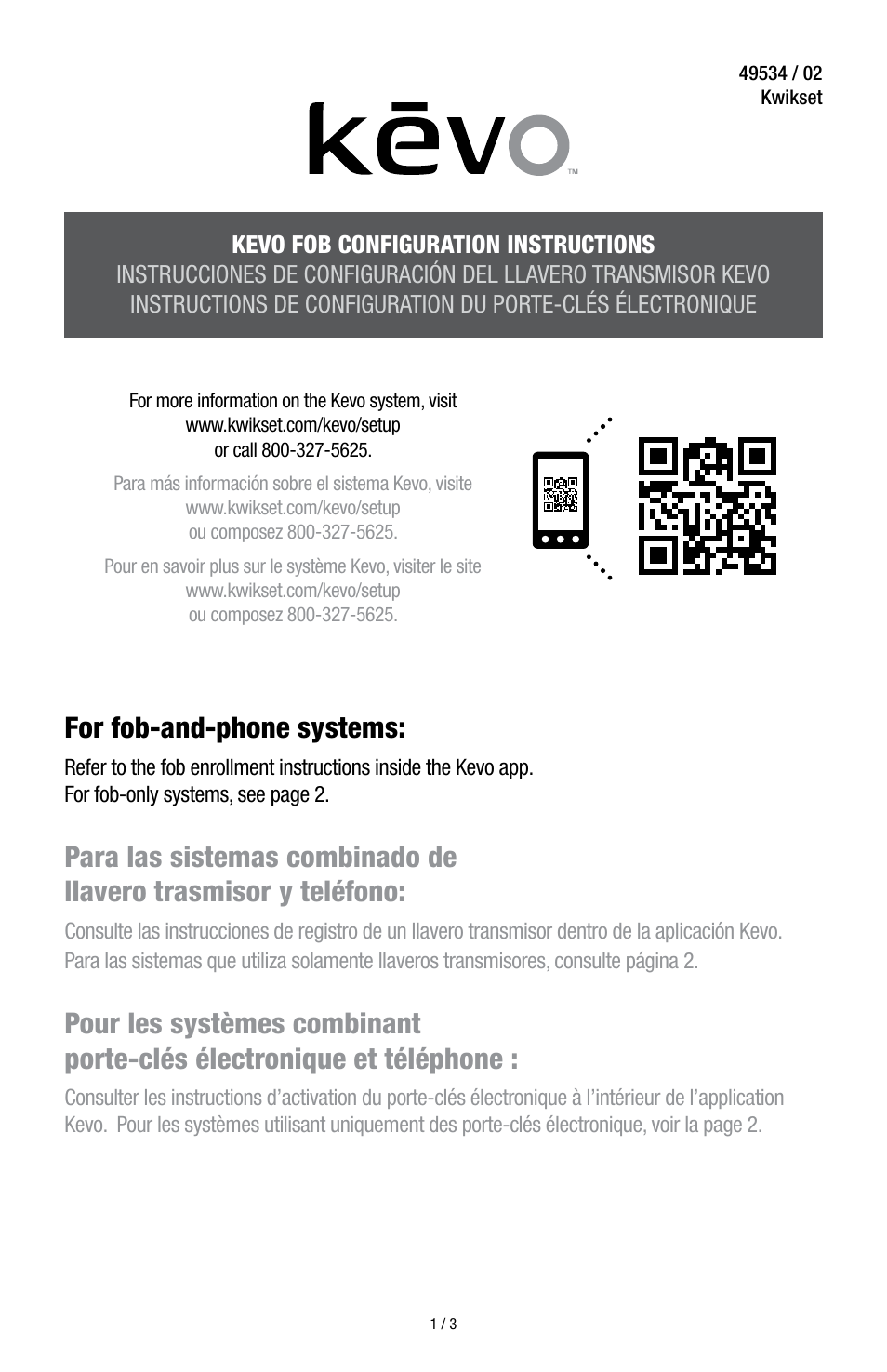 Kwikset 926 KEVO FOB User Manual | 4 pages