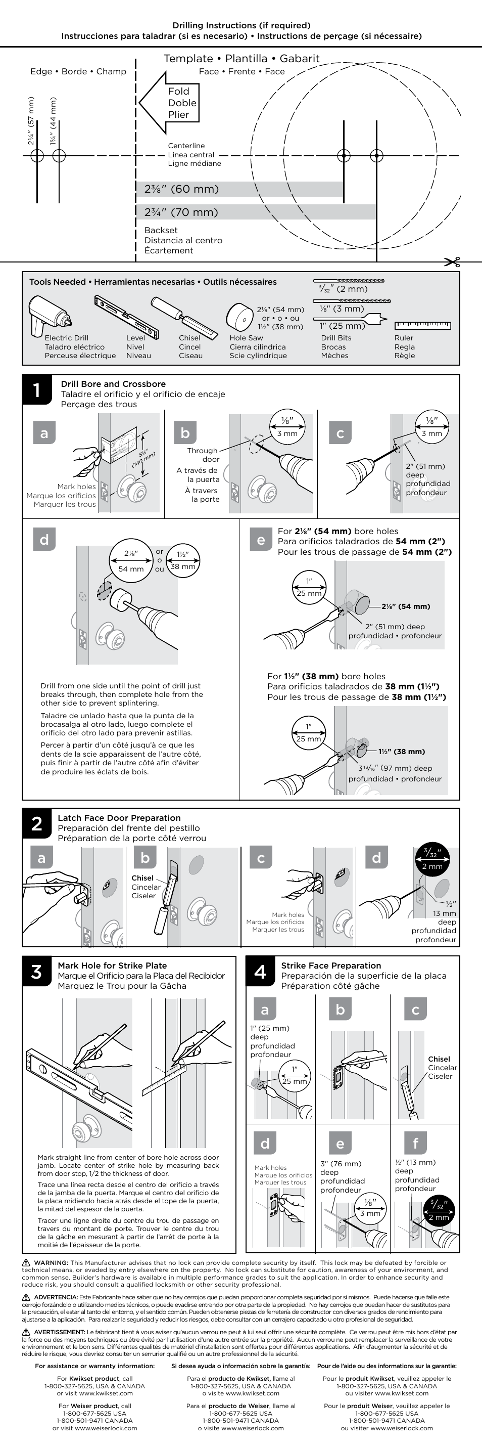 Template • plantilla • gabarit, Fold doble plier | Kwikset 991J User Manual | Page 2 / 2