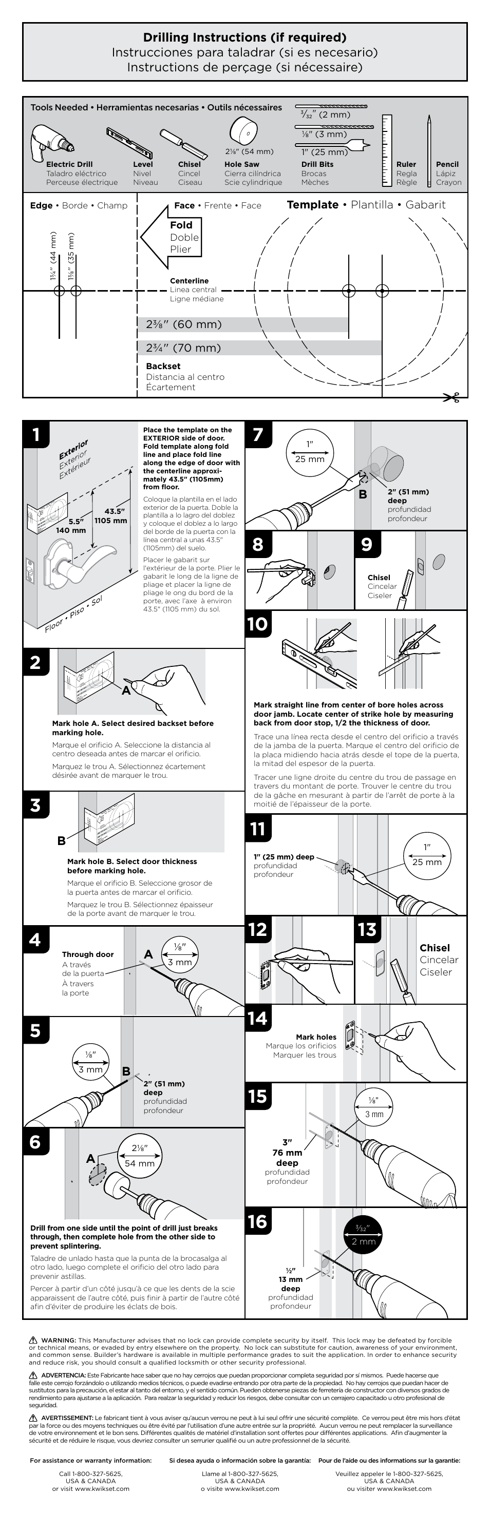 Template • plantilla • gabarit | Kwikset 980AUD User Manual | Page 2 / 2