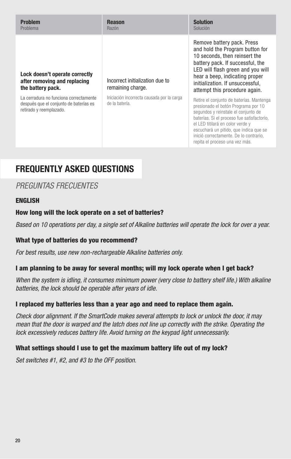 Frequently asked questions, Preguntas frecuentes | Kwikset 913TRL User Manual | Page 20 / 24