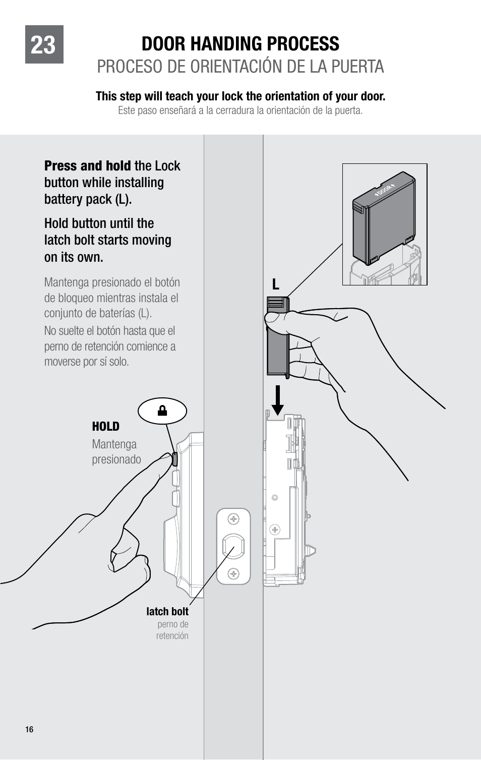 Door handing process, Proceso de orientación de la puerta | Kwikset 914TRL User Manual | Page 16 / 22
