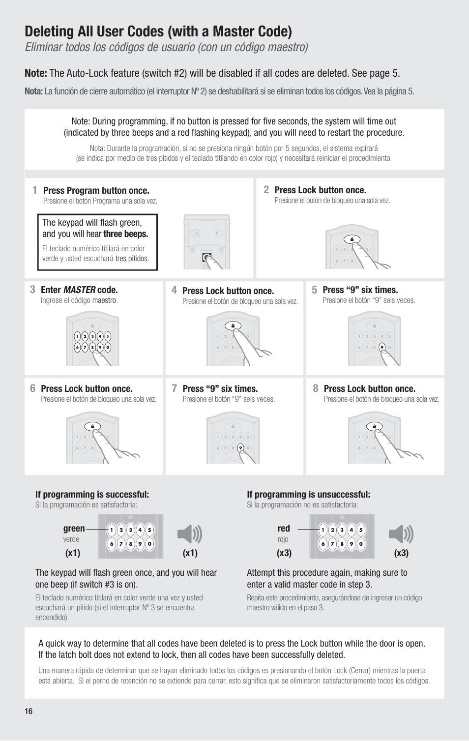 Deleting all user codes (with a master code) | Kwikset 914TRL User Manual | Page 16 / 26