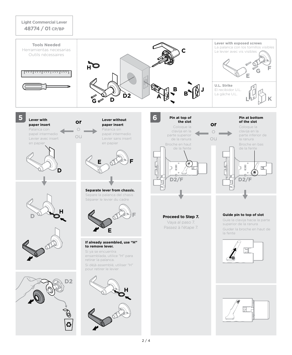 Ab c d d2 e, Hor o ou or o ou | Kwikset 781KNL User Manual | Page 2 / 4