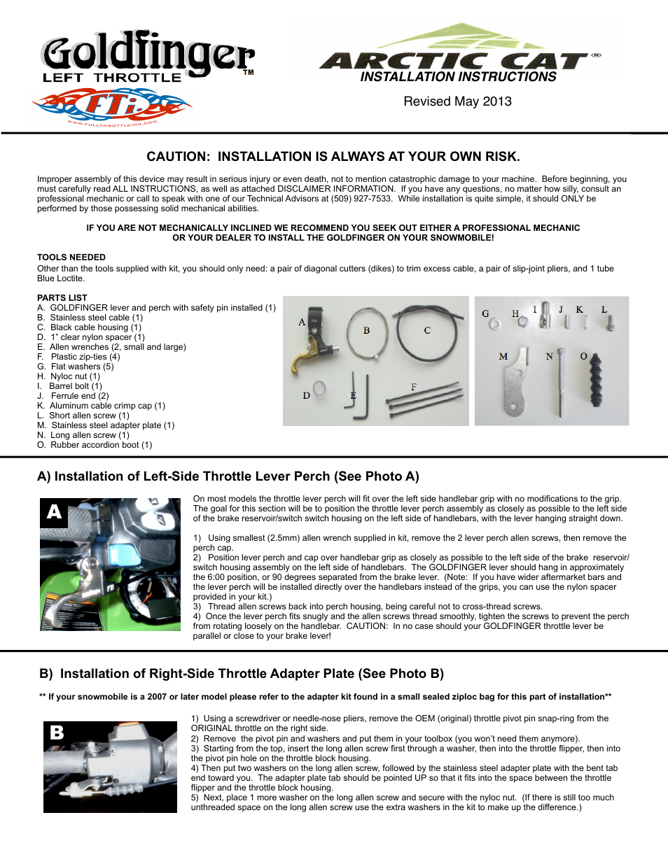 Full Throttle Arctic Cat 007-1021 User Manual | 4 pages