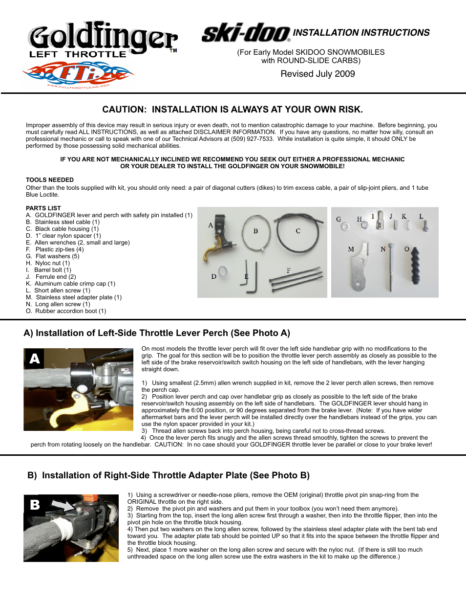 Full Throttle Skidoo 007-1023 User Manual | 4 pages