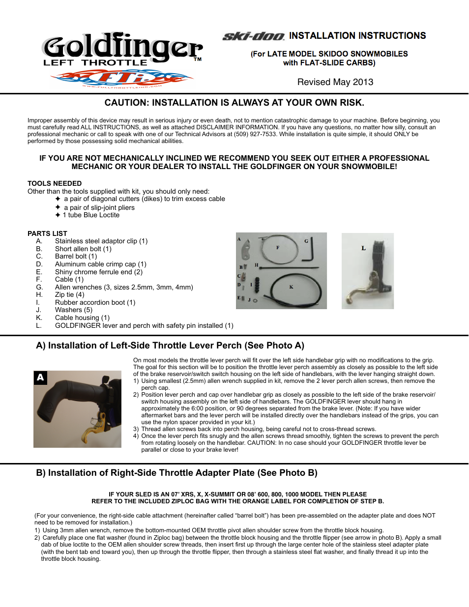 Full Throttle Skidoo 007-1024 User Manual | 4 pages