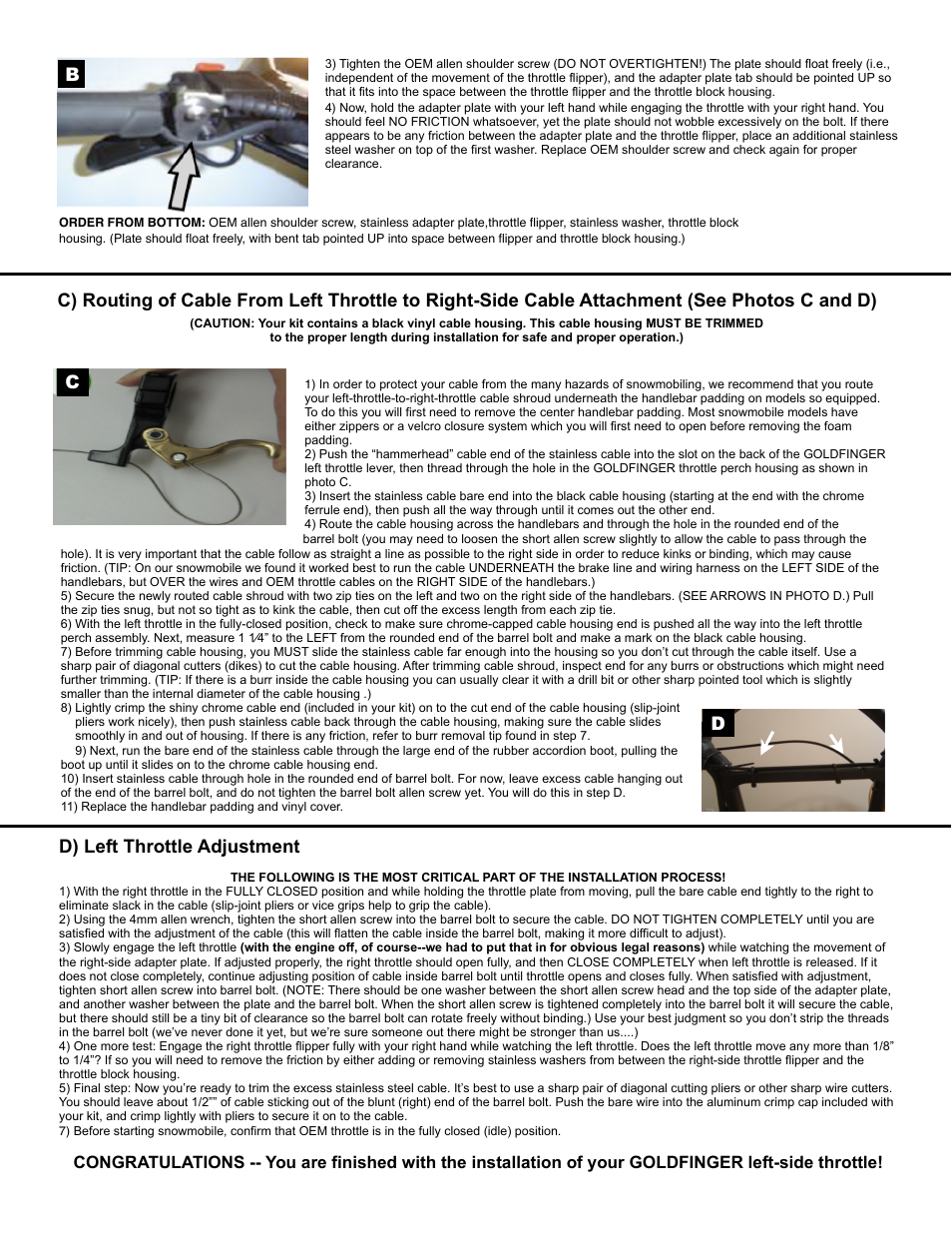 Cd d) left throttle adjustment | Full Throttle Skidoo 007-1024 User Manual | Page 2 / 4