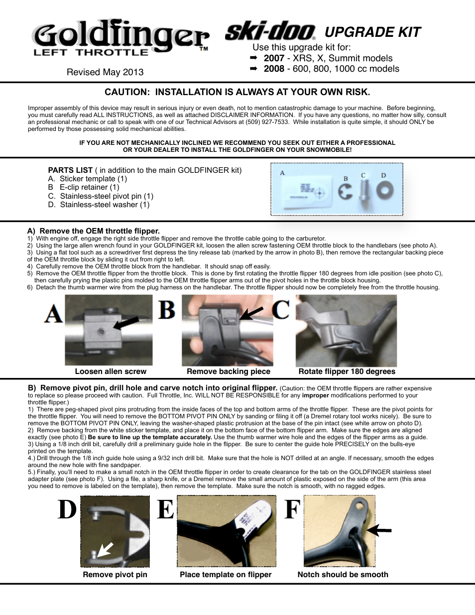 Full Throttle Skidoo 007-1024 User Manual | 2 pages