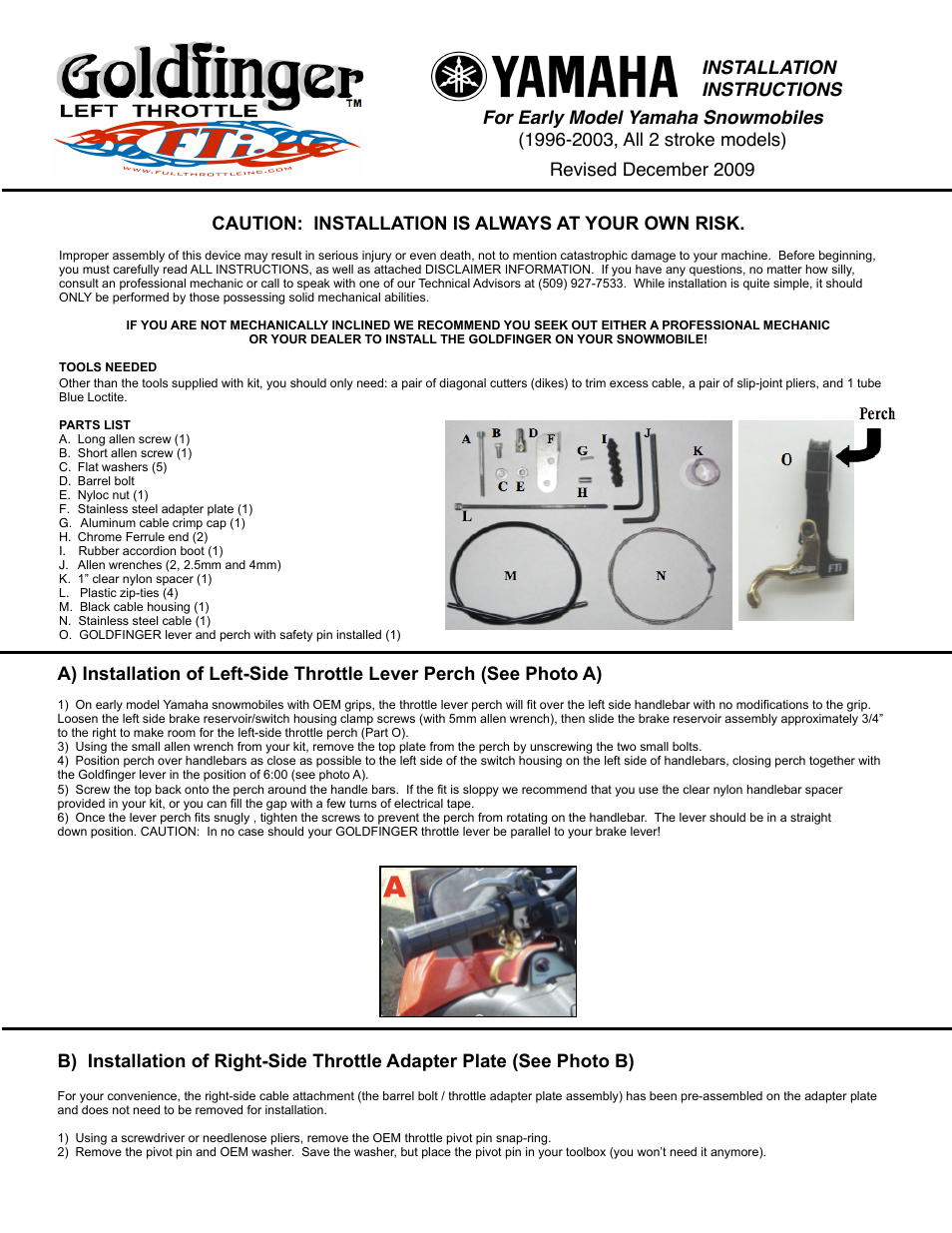 Full Throttle Yamaha 007-1025 User Manual | 4 pages