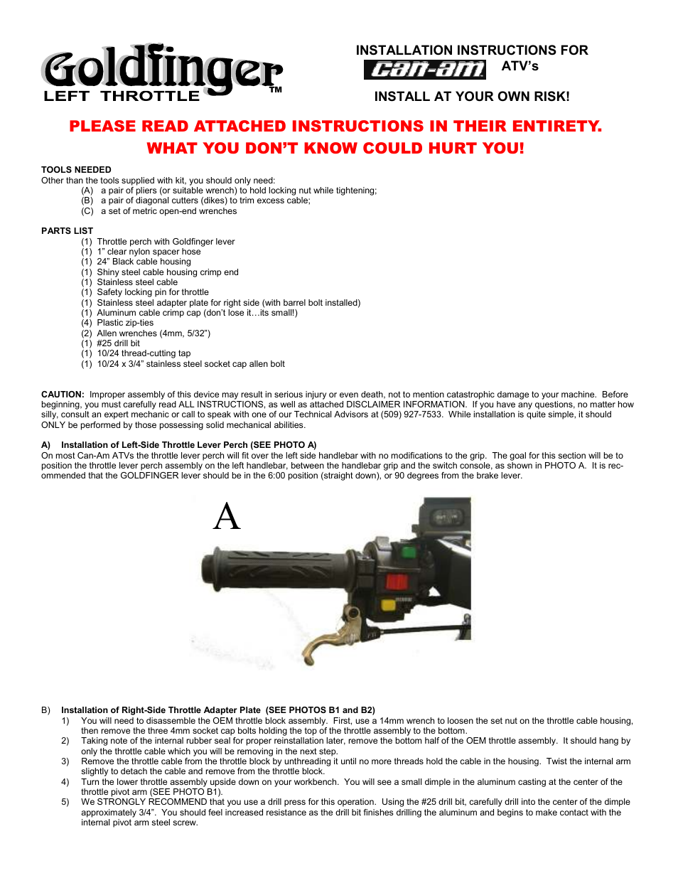 Full Throttle Can-Am 007-1011 User Manual | 4 pages
