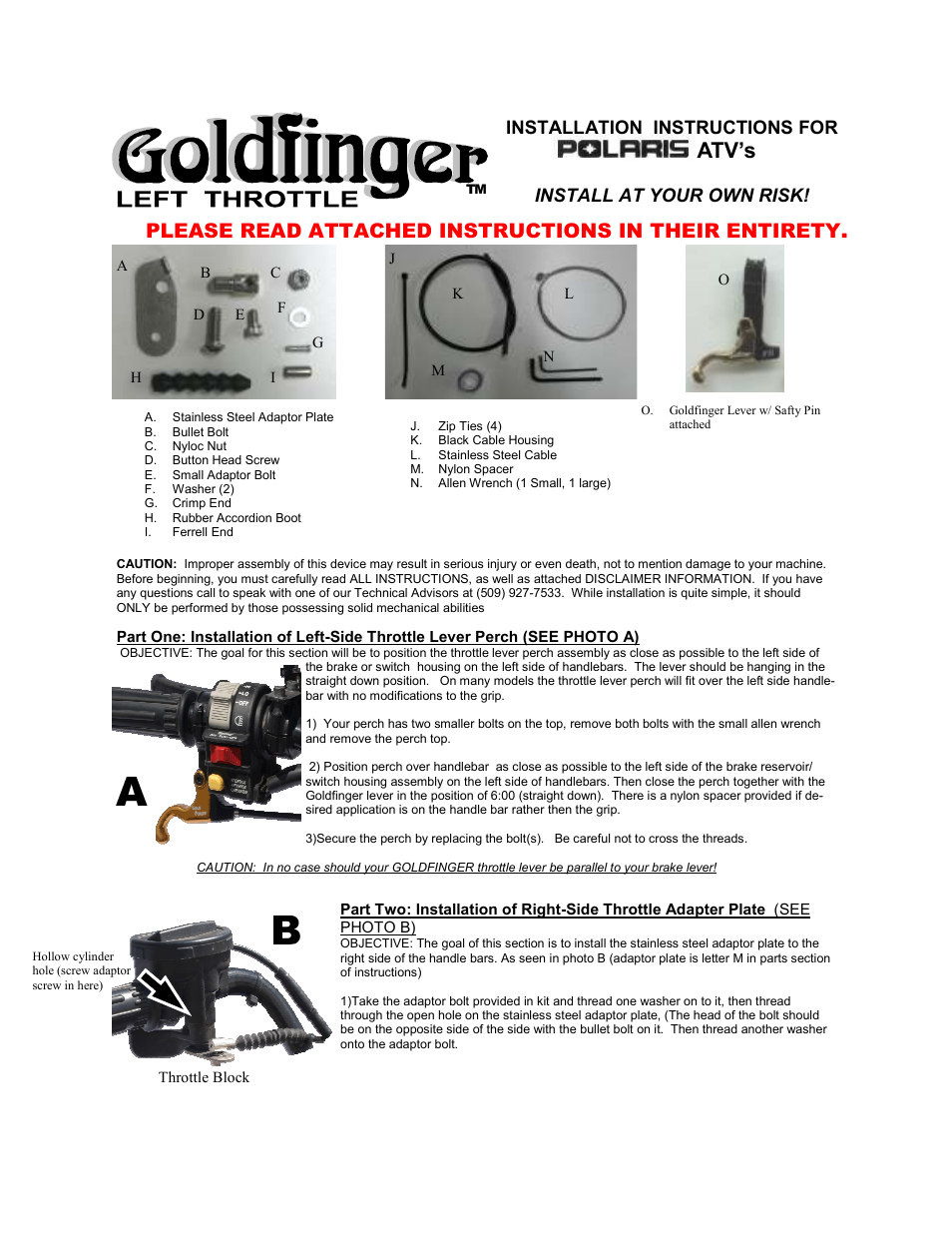 Full Throttle Polaris 007-1031 User Manual | 4 pages