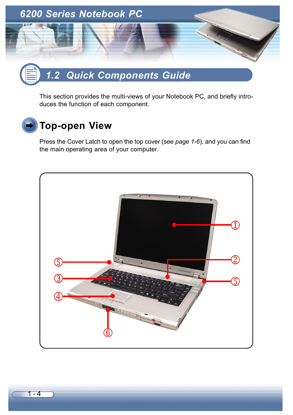 2 quick components guide, Top-open view | AVERATEC 6200 Series User Manual | Page 14 / 93