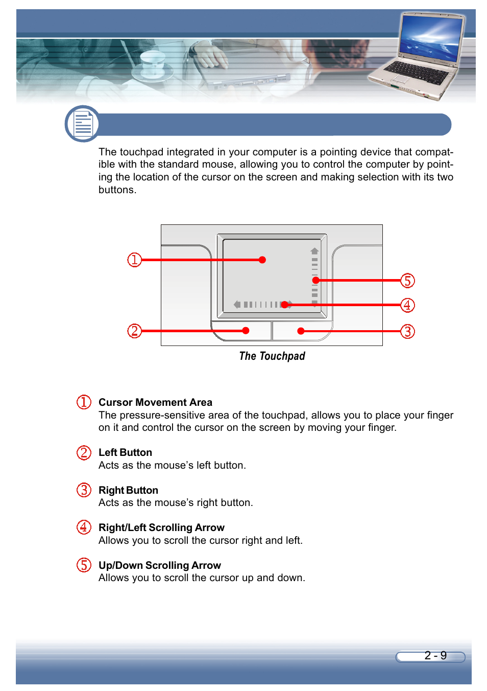 3 knowing the touchpad | AVERATEC 6200 Series User Manual | Page 36 / 93