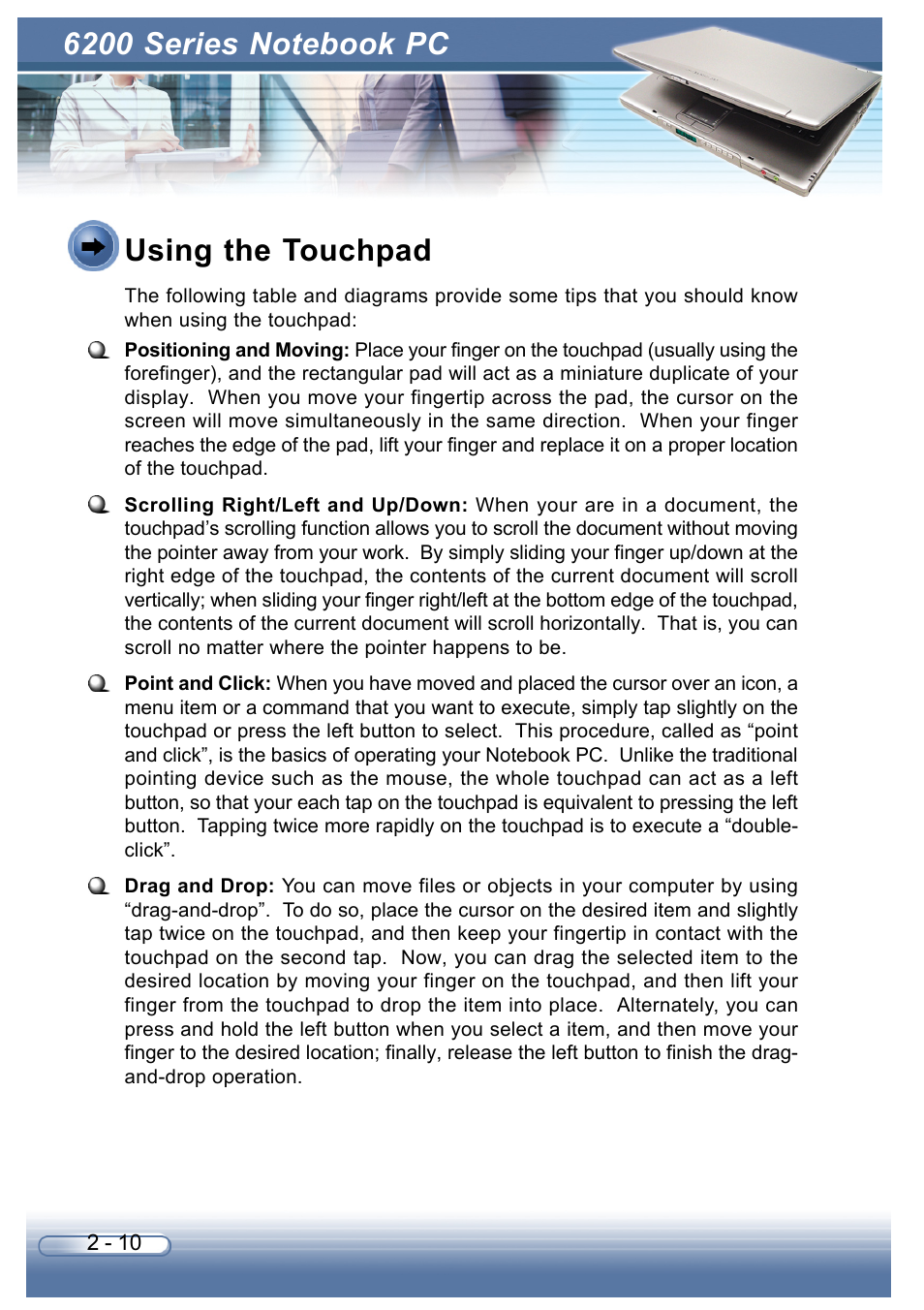 Using the touchpad | AVERATEC 6200 Series User Manual | Page 37 / 93