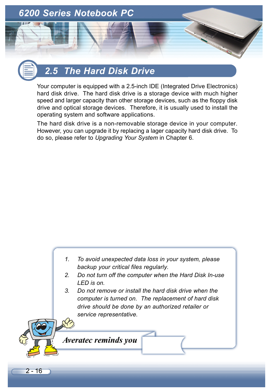 5 the hard disk drive, Averatec reminds you | AVERATEC 6200 Series User Manual | Page 43 / 93