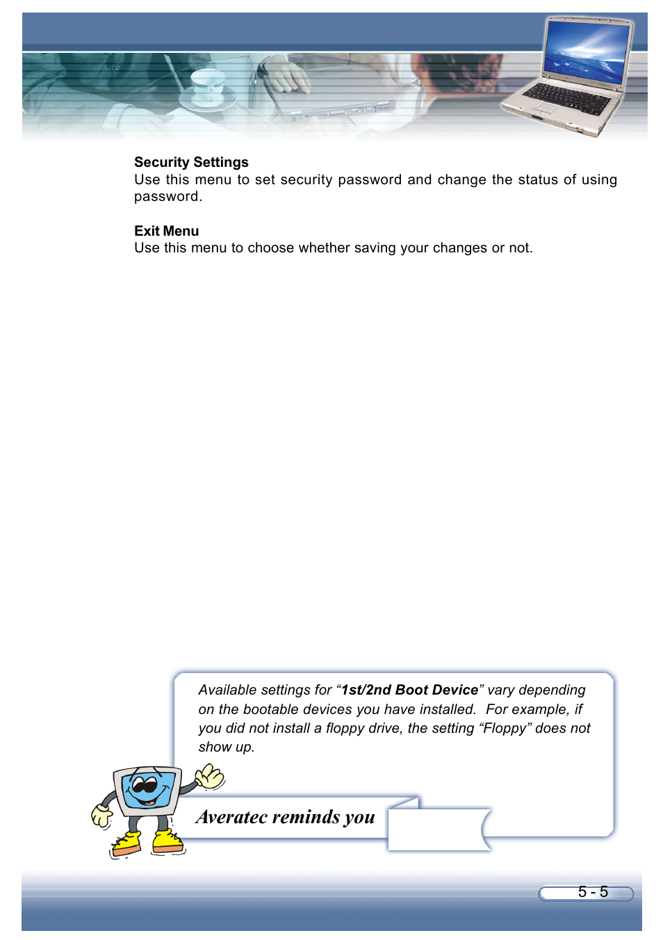 Averatec reminds you | AVERATEC 6200 Series User Manual | Page 67 / 93