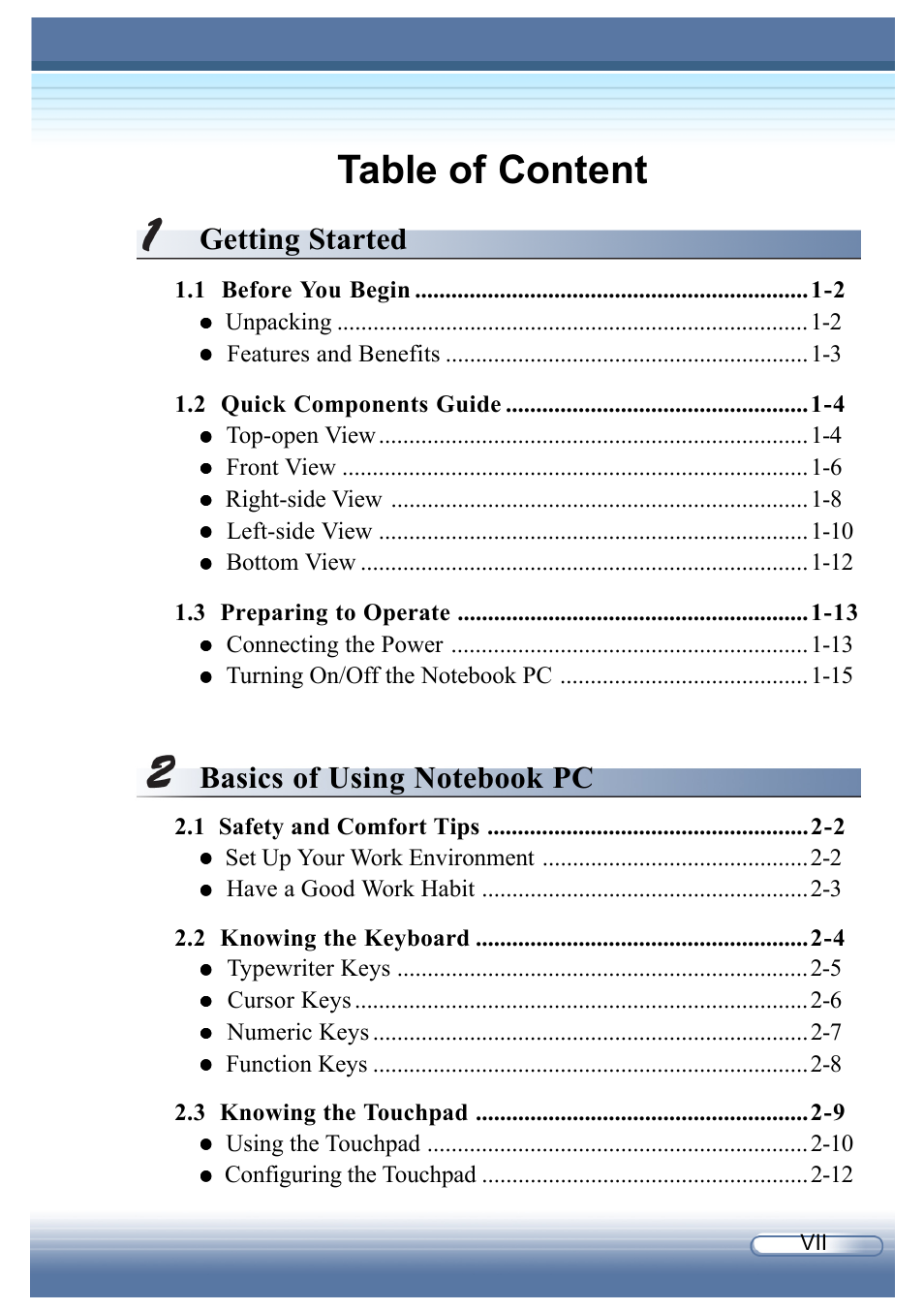 Table of content | AVERATEC 6200 Series User Manual | Page 7 / 93