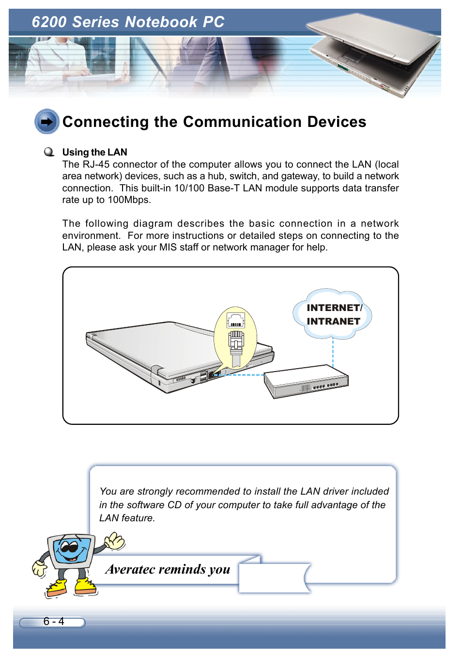 Connecting the communication devices, Averatec reminds you | AVERATEC 6200 Series User Manual | Page 79 / 93