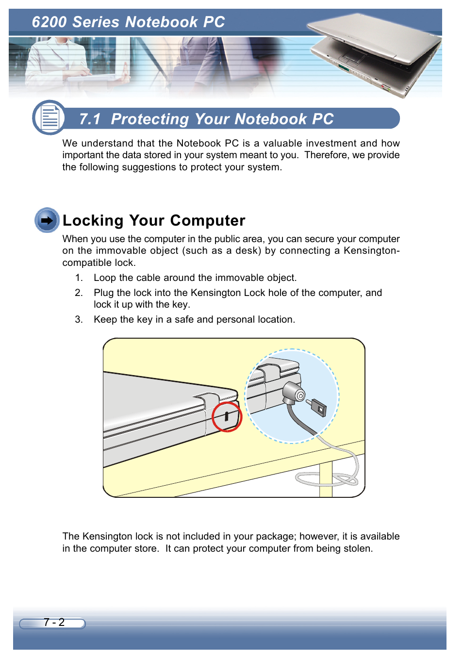 1 protecting your notebook pc, Locking your computer | AVERATEC 6200 Series User Manual | Page 86 / 93