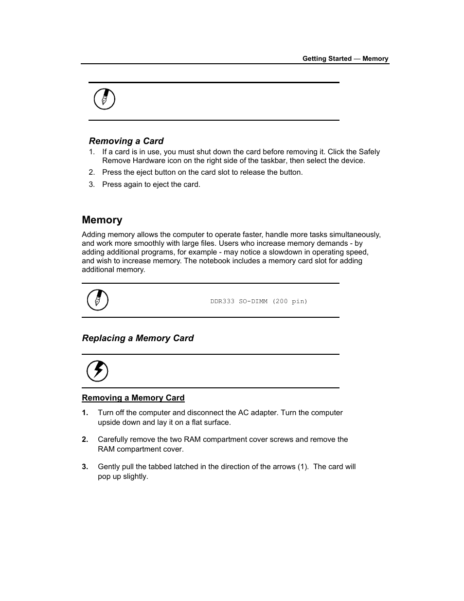 Removing a card, Memory, Replacing a memory card | Removing a memory card | AVERATEC 3200 User Manual | Page 23 / 59