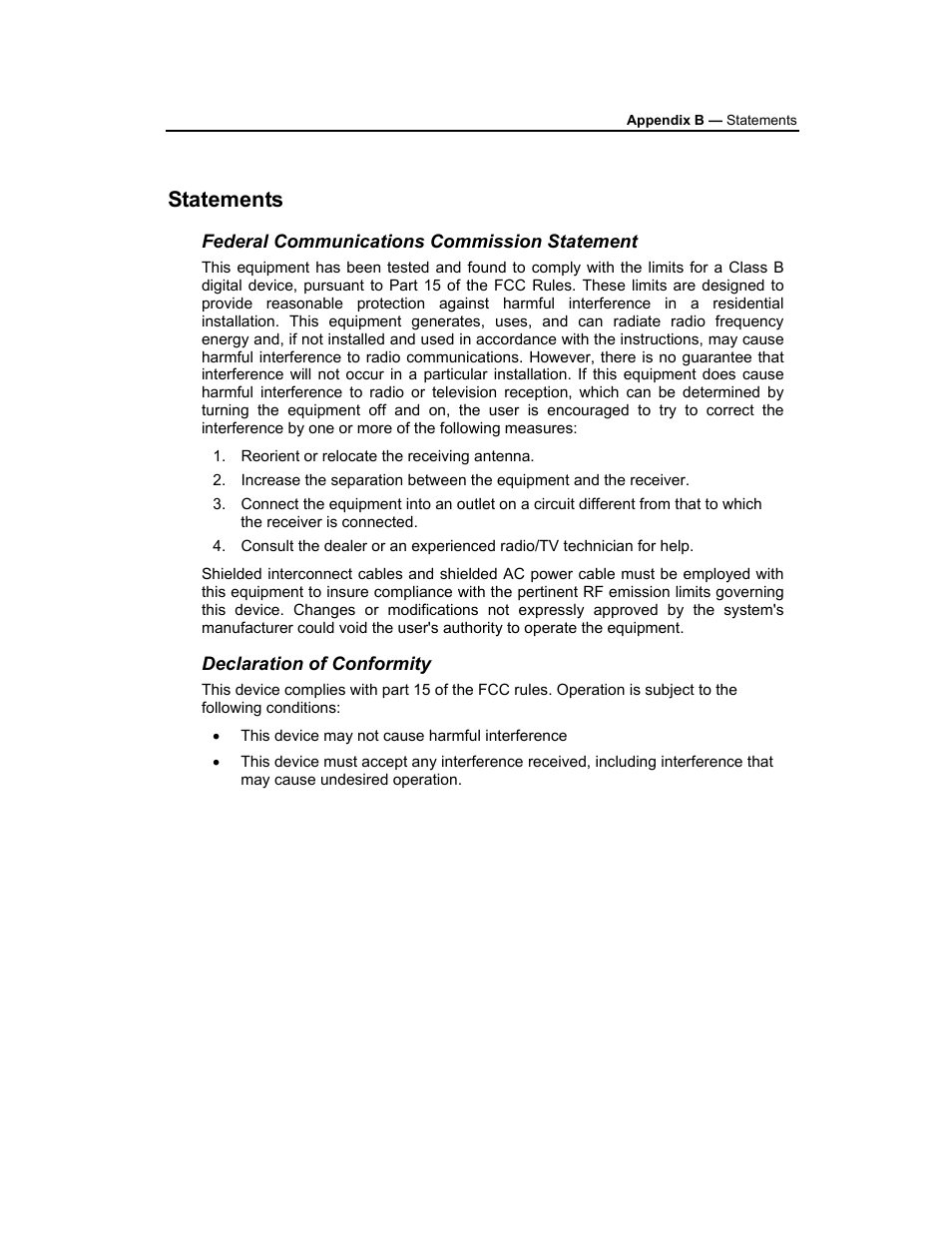 Statements, Federal communications commission statement, Declaration of conformity | AVERATEC 3200 User Manual | Page 55 / 59