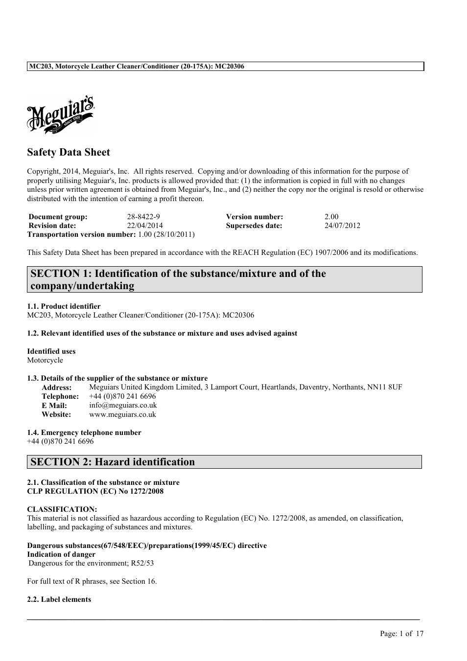 MEGUIAR'S MC203 User Manual | 17 pages