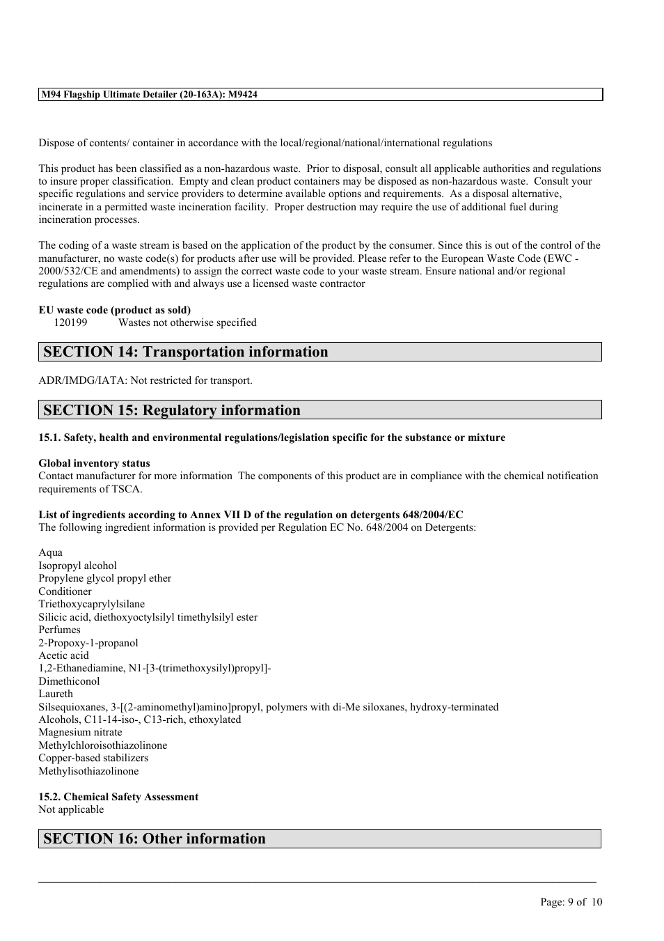 MEGUIAR'S M94 User Manual | Page 9 / 10