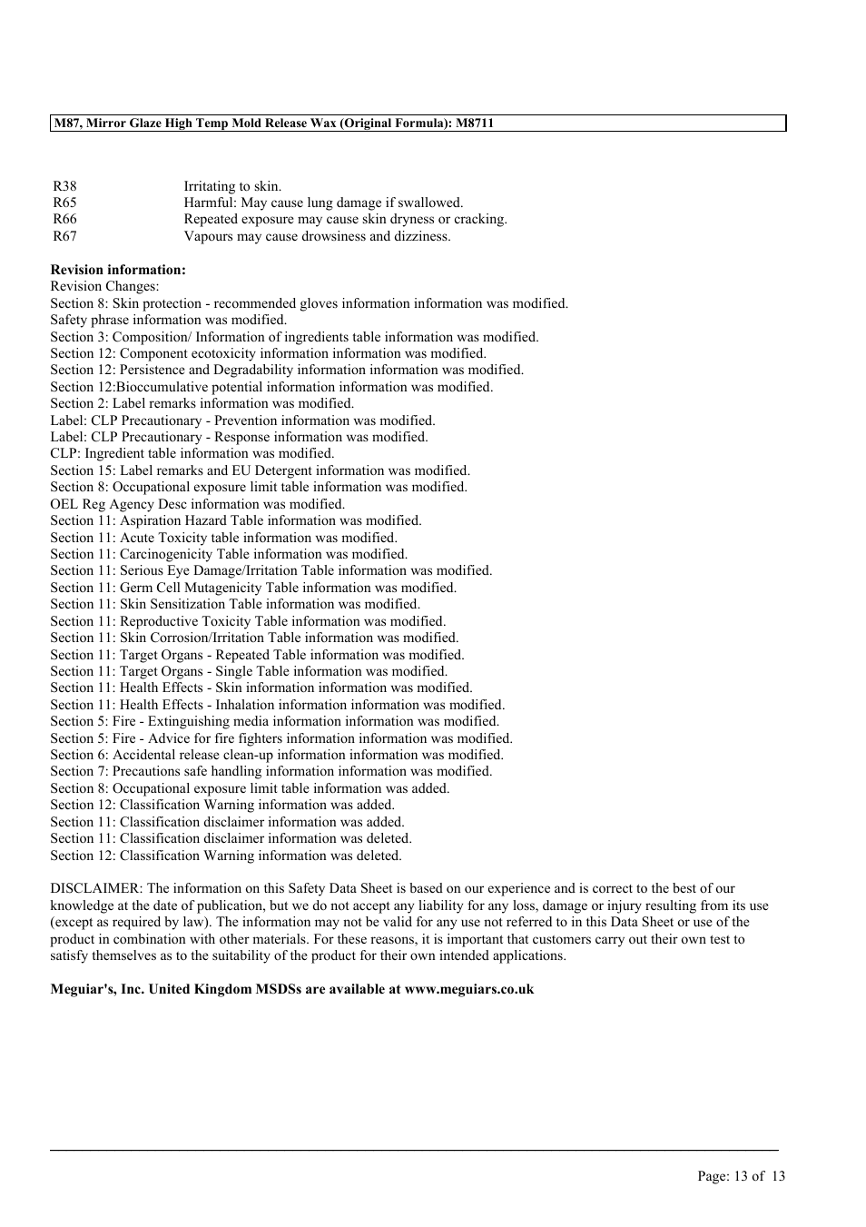 MEGUIAR'S M87 User Manual | Page 13 / 13