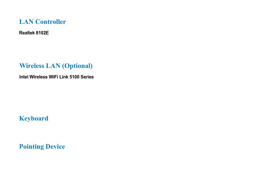 Lan controller, Wireless lan (optional), Keyboard | Pointing device | AVERATEC N3400 User Manual | Page 84 / 87