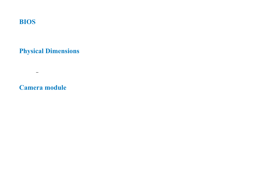 Bios, Physical dimensions, Camera module | AVERATEC N3400 User Manual | Page 86 / 87