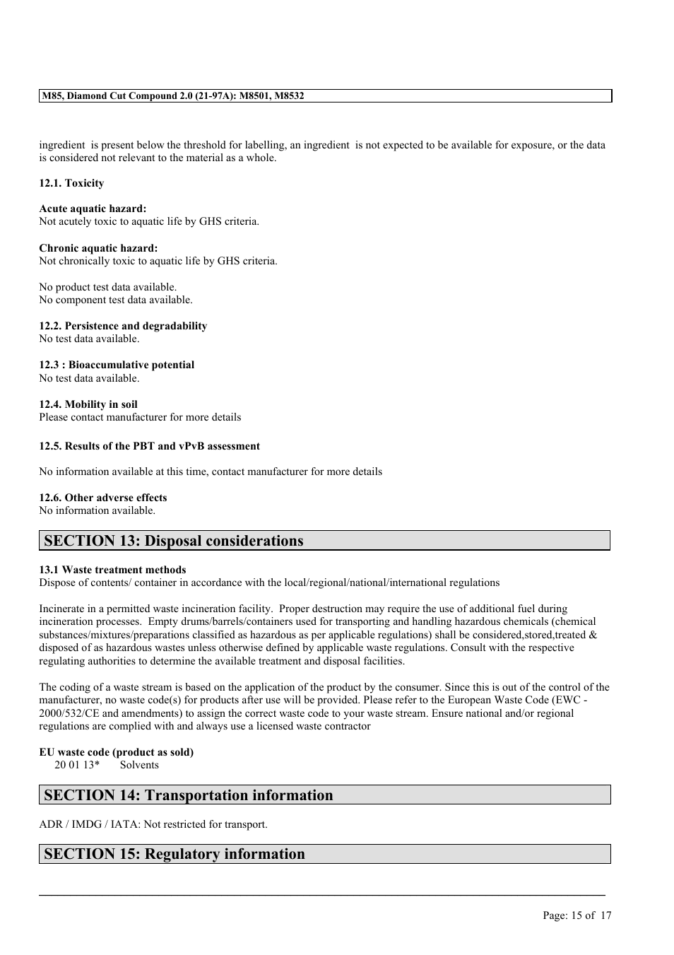 MEGUIAR'S M85 User Manual | Page 15 / 17